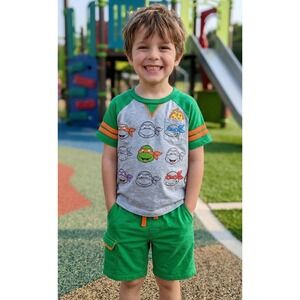 Nickelodeon Ninja Turtles Shirt Shorts Set Toddler Boy 2-Piece 3T Green Cotton